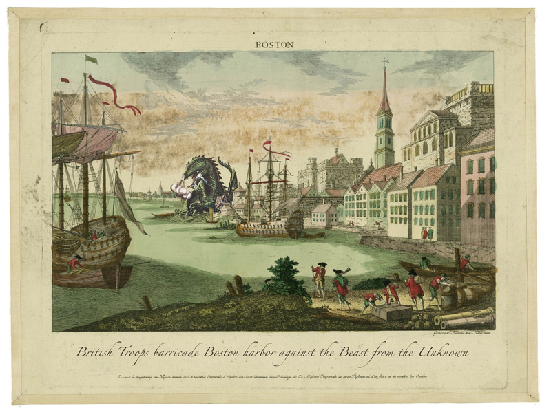 Illustration for article titled Postcards and maps from America's olden days, filled with monsters and alien dictators